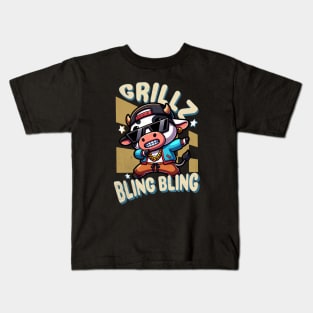 Grillz a Cow Dabbing Funny Bling Bling Kids T-Shirt